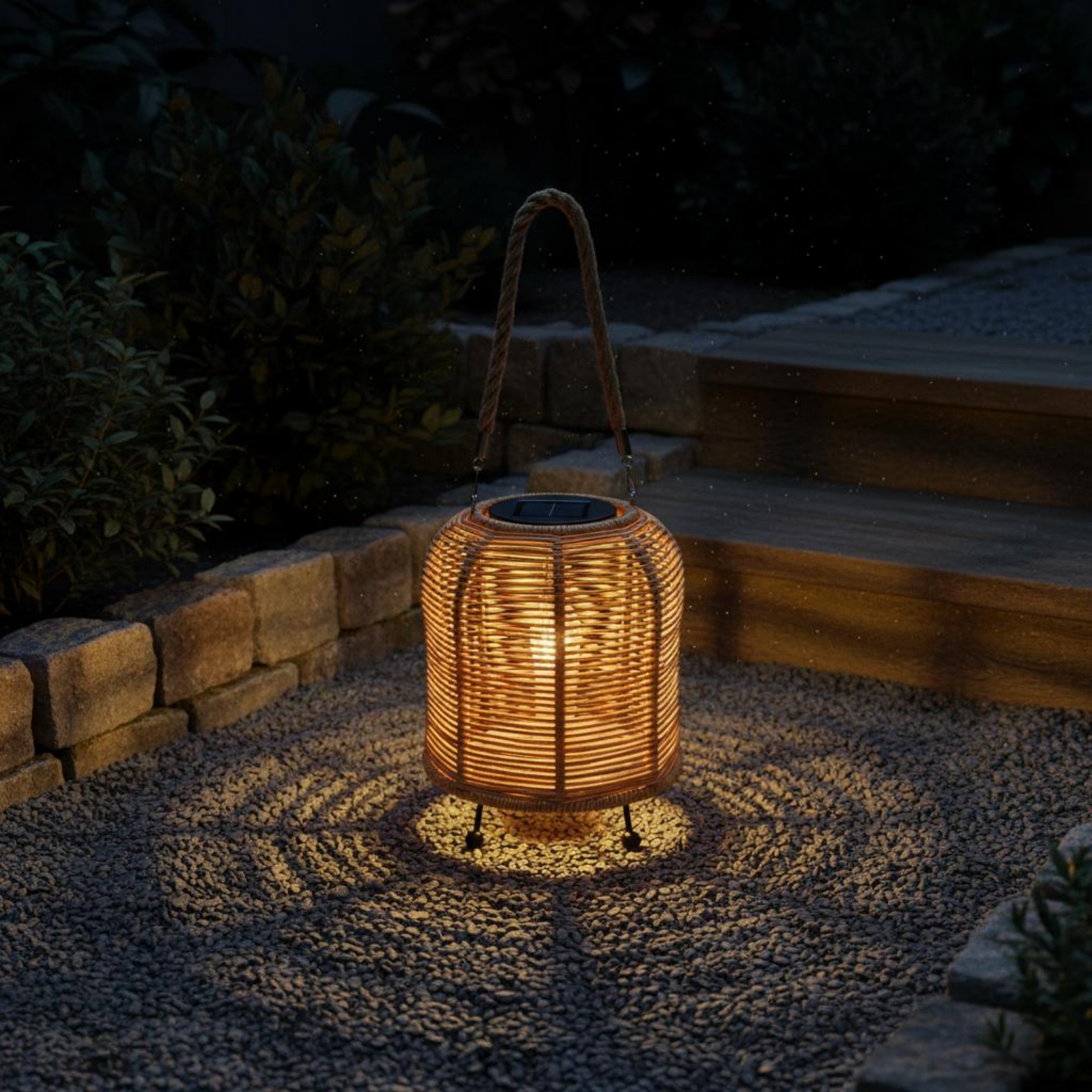 Outdoor Lighting Decoration - Handwoven Solar Lantern Braided Rope Handle