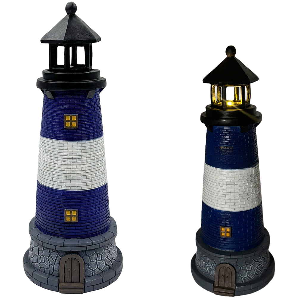 Outdoor Lighting Mediterranean Style - Blue Red Solar Powered Resin Lighthouse