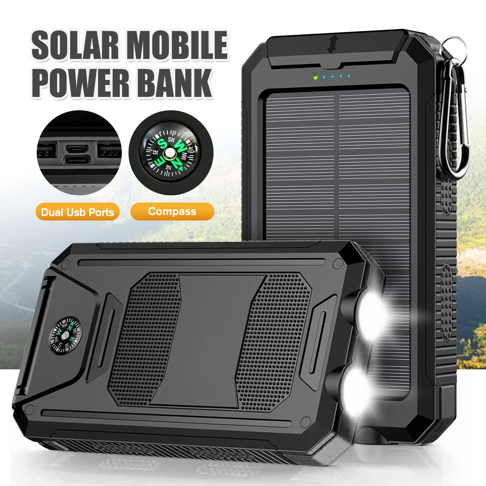 Photocell Outdoor Lighting - 10000mAh Solar Power Bank Portable Waterproof