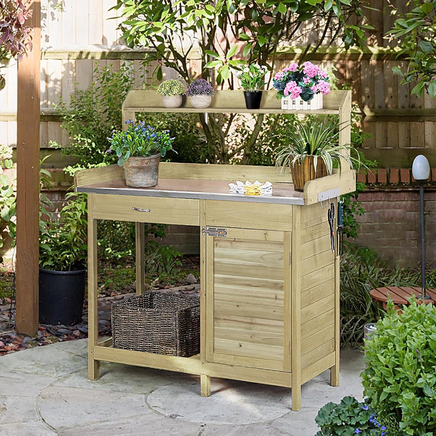 Outdoor Potting Bench Table, G - Outdoor Lighting Hooks avaliação e preço
