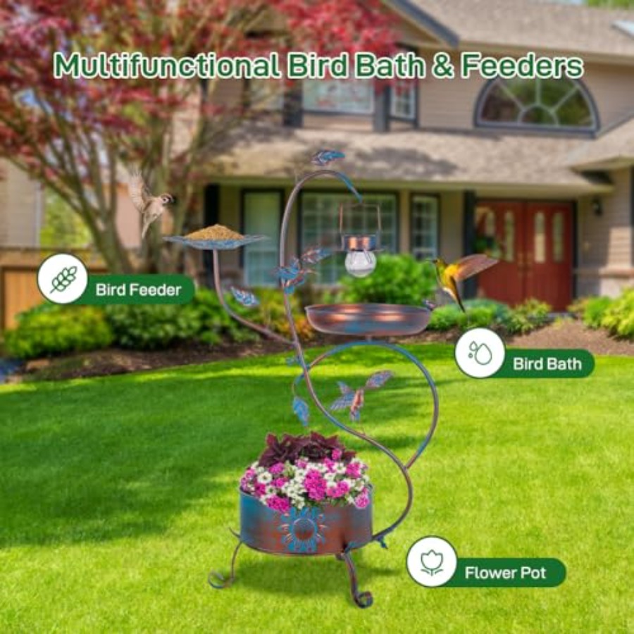 Outdoor metal bird bath with p - Outdoor Lighting Decoration avaliação e preço