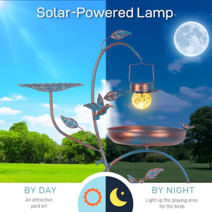 Outdoor metal bird bath with p - Outdoor Lighting Decoration avaliação e preço