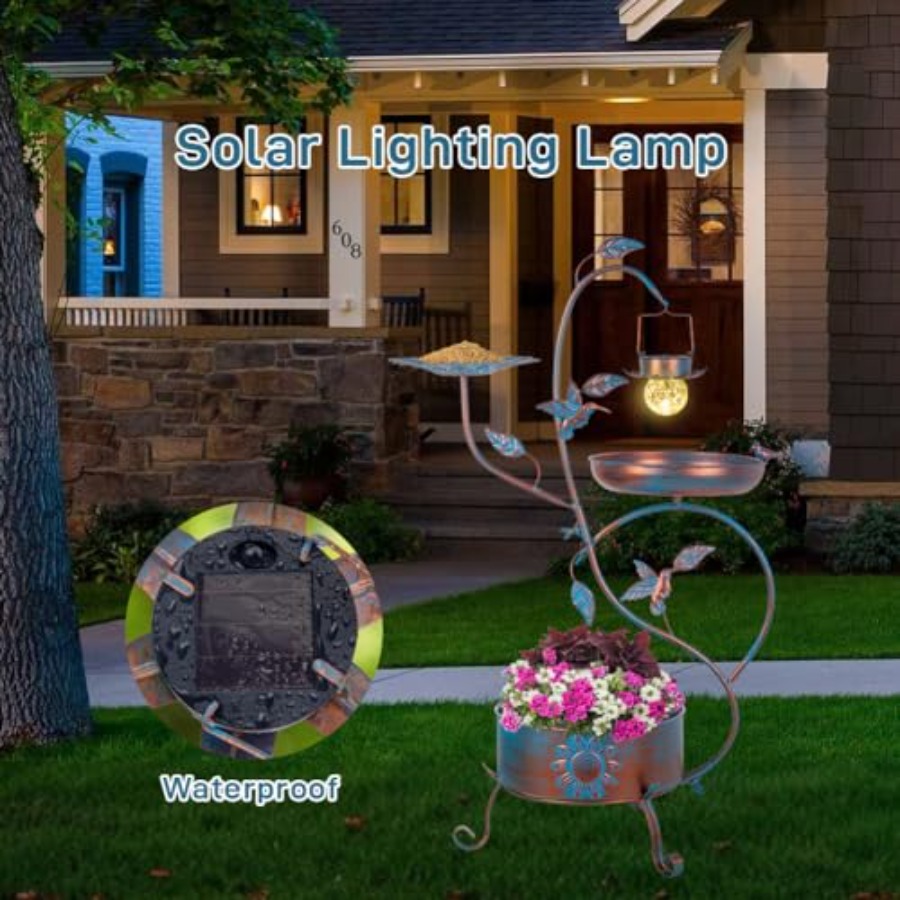 Outdoor metal bird bath with p - Outdoor Lighting Decoration avaliação e preço