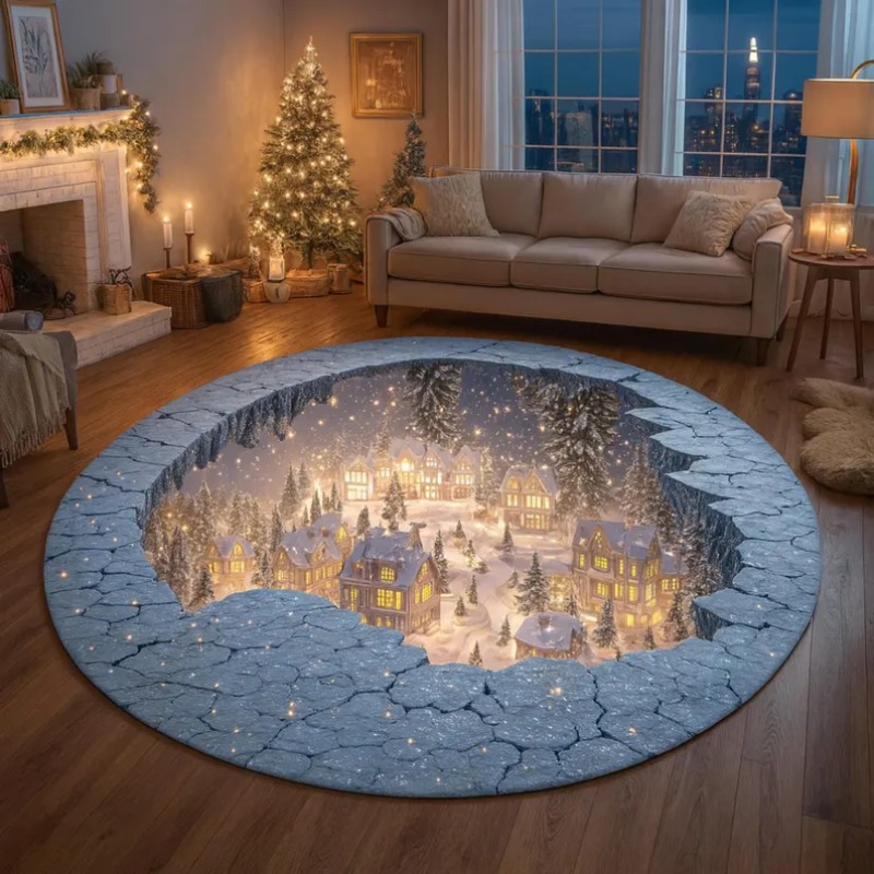 3D Christmas Village Rug Winte - Outdoor Xmas Lighting Ideas avaliação e preço