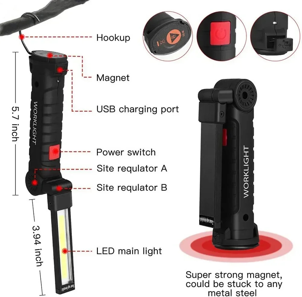 LED COB Flashlight USB Recharg - Outdoor Lighting Types avaliação e preço