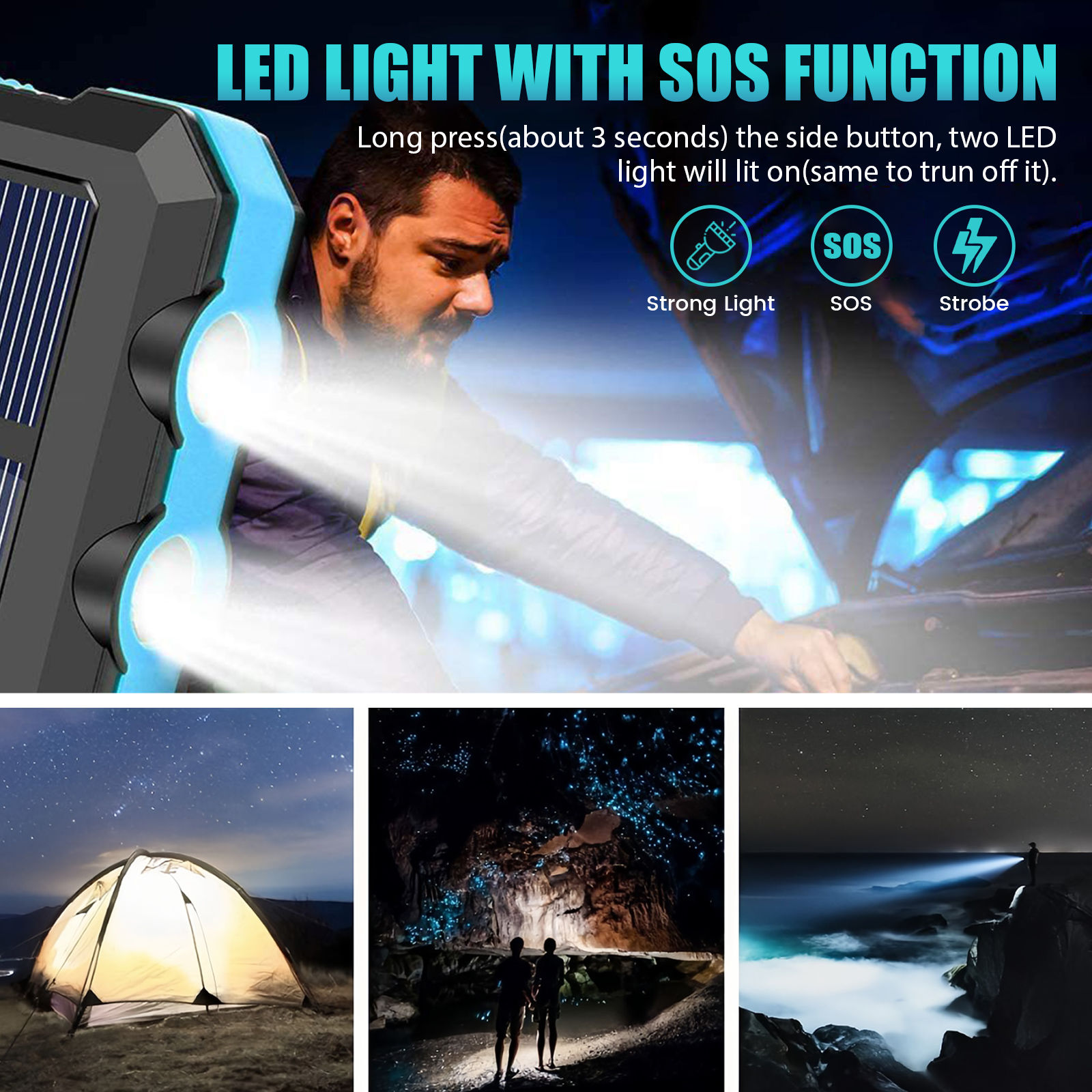 10000mAh Solar Power Bank Port - Photocell Outdoor Lighting avaliação e preço