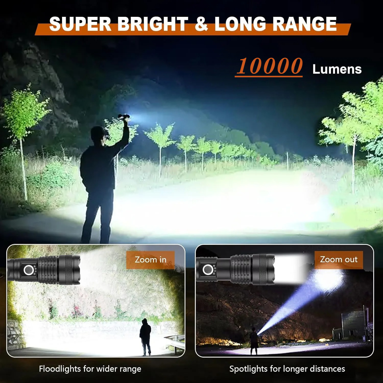 High Power LED Flashlight Rech - Outdoor Lighting Types avaliação e preço