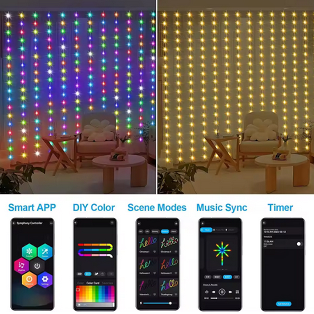 3M RGB Smart LED Curtain Light - Outdoor Lighting Decoration avaliação e preço